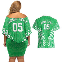 Custom Cook Islands Mitiaro Couples Matching Off Shoulder Short Dress and Hawaiian Shirt Polynesian Tribal Tattoo