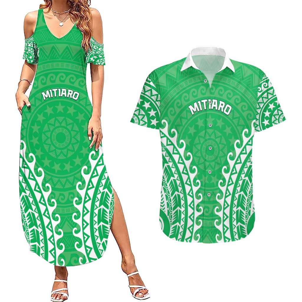Custom Cook Islands Mitiaro Couples Matching Summer Maxi Dress and Hawaiian Shirt Polynesian Tribal Tattoo