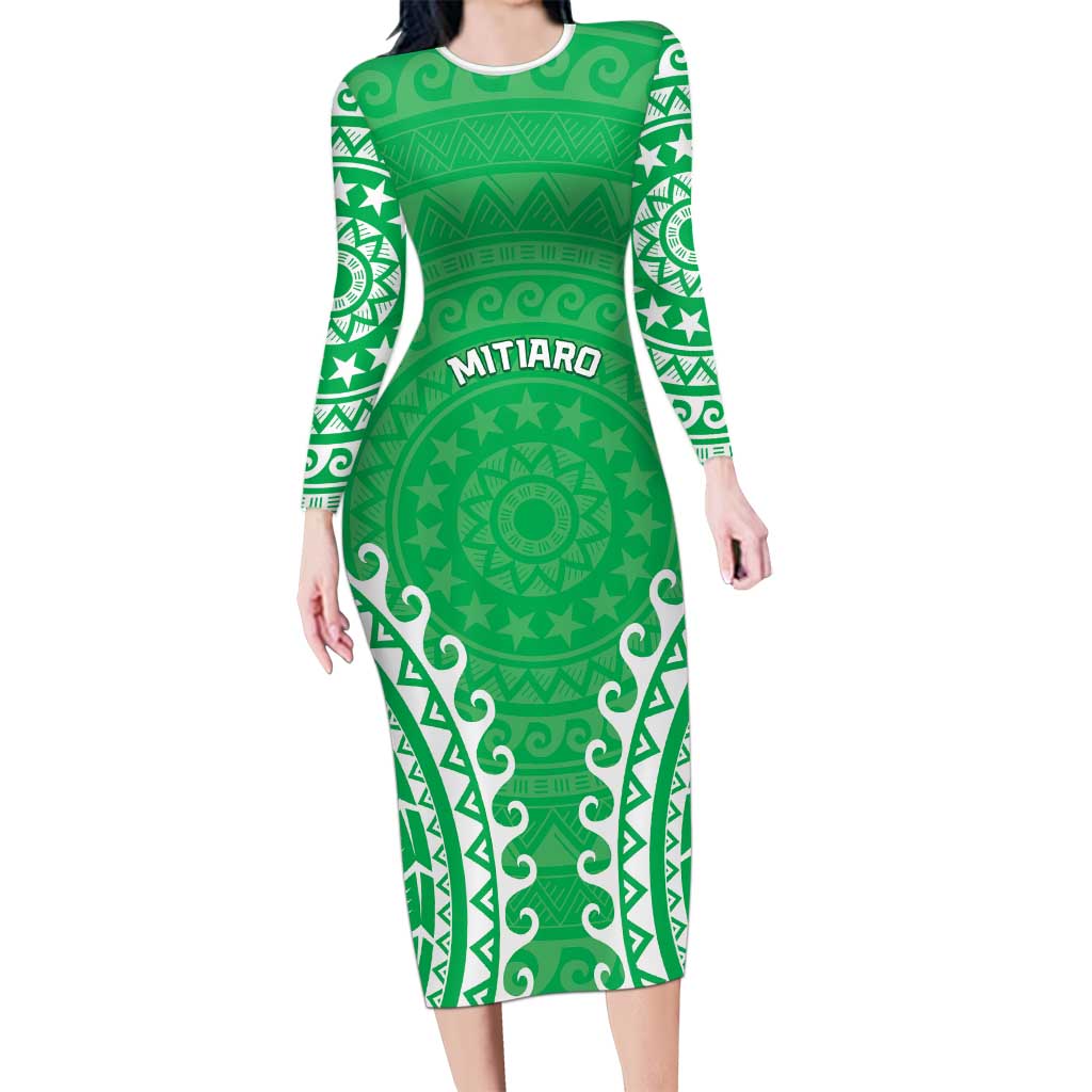 Custom Cook Islands Mitiaro Family Matching Long Sleeve Bodycon Dress and Hawaiian Shirt Polynesian Tribal Tattoo