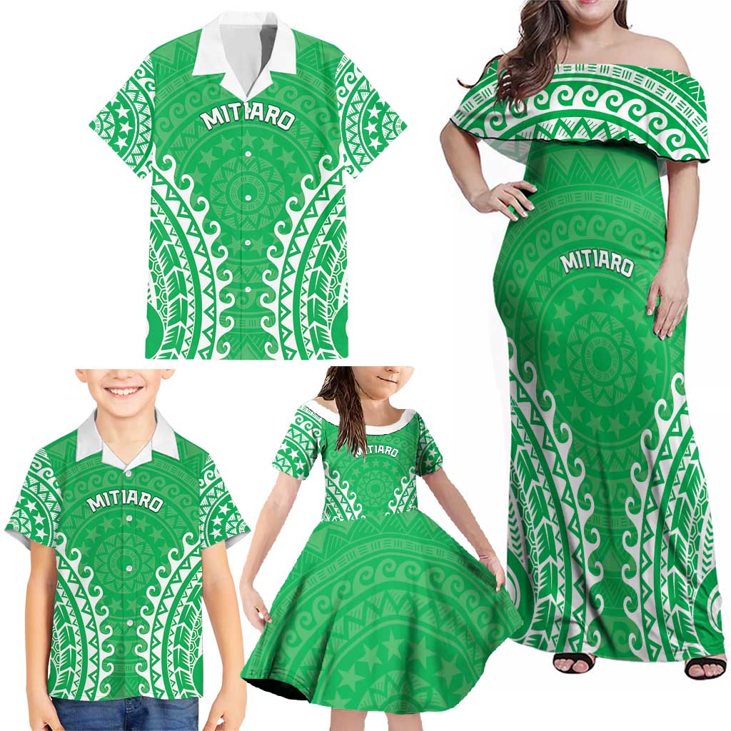 Custom Cook Islands Mitiaro Family Matching Off Shoulder Maxi Dress and Hawaiian Shirt Polynesian Tribal Tattoo