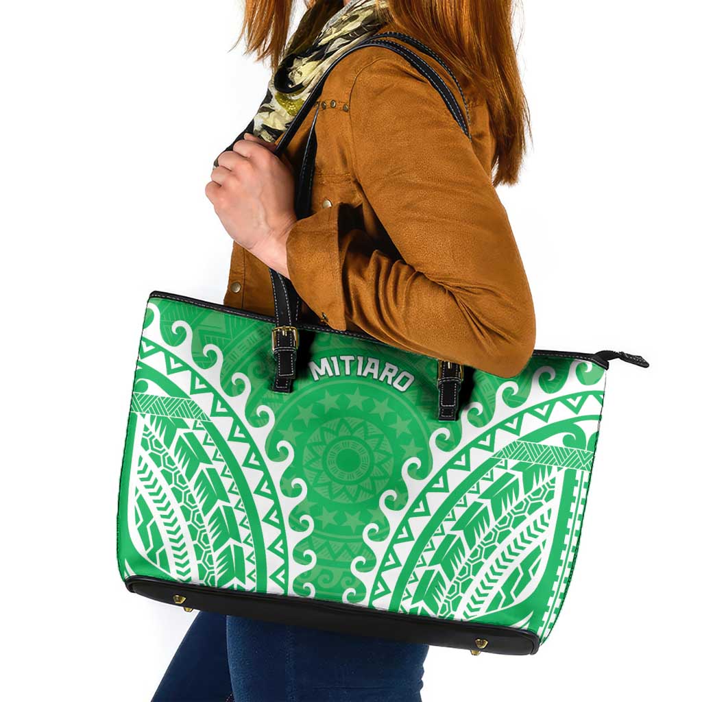 Custom Cook Islands Mitiaro Leather Tote Bag Polynesian Tribal Tattoo
