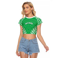 Custom Cook Islands Mitiaro Raglan Cropped T Shirt Polynesian Tribal Tattoo LT05 Female Green - Polynesian Pride