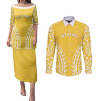 Custom Cook Islands Aitutaki Couples Matching Puletasi and Long Sleeve Button Shirt Polynesian Tribal Tattoo