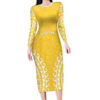 Custom Cook Islands Aitutaki Family Matching Long Sleeve Bodycon Dress and Hawaiian Shirt Polynesian Tribal Tattoo