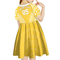 Custom Cook Islands Aitutaki Kid Short Sleeve Dress Polynesian Tribal Tattoo