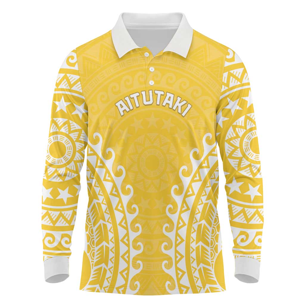 Custom Cook Islands Aitutaki Long Sleeve Polo Shirt Polynesian Tribal Tattoo