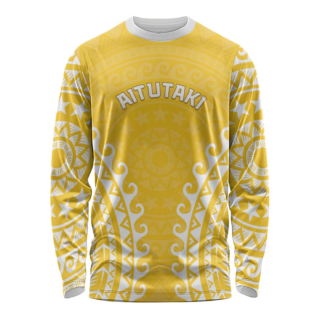 Custom Cook Islands Aitutaki Long Sleeve Shirt Polynesian Tribal Tattoo LT05 Unisex Yellow - Polynesian Pride