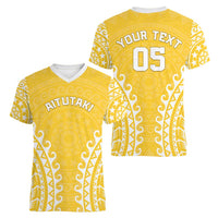 Custom Cook Islands Aitutaki Women V-Neck T-Shirt Polynesian Tribal Tattoo