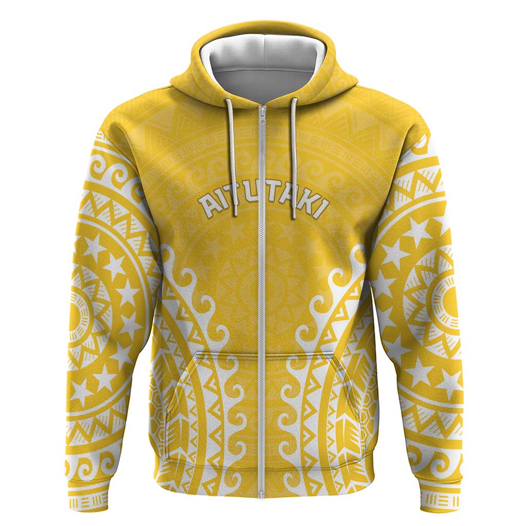 Custom Cook Islands Aitutaki Zip Hoodie Polynesian Tribal Tattoo