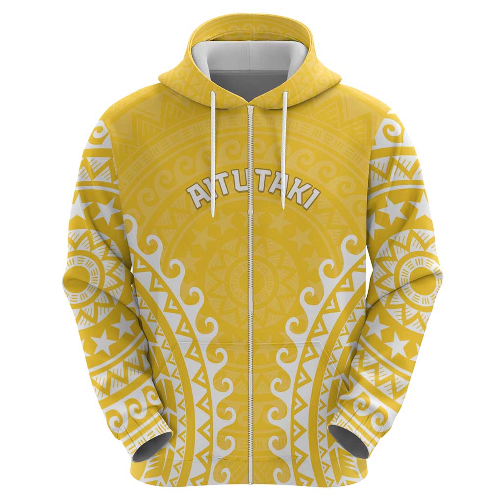 Custom Cook Islands Aitutaki Zip Hoodie Polynesian Tribal Tattoo