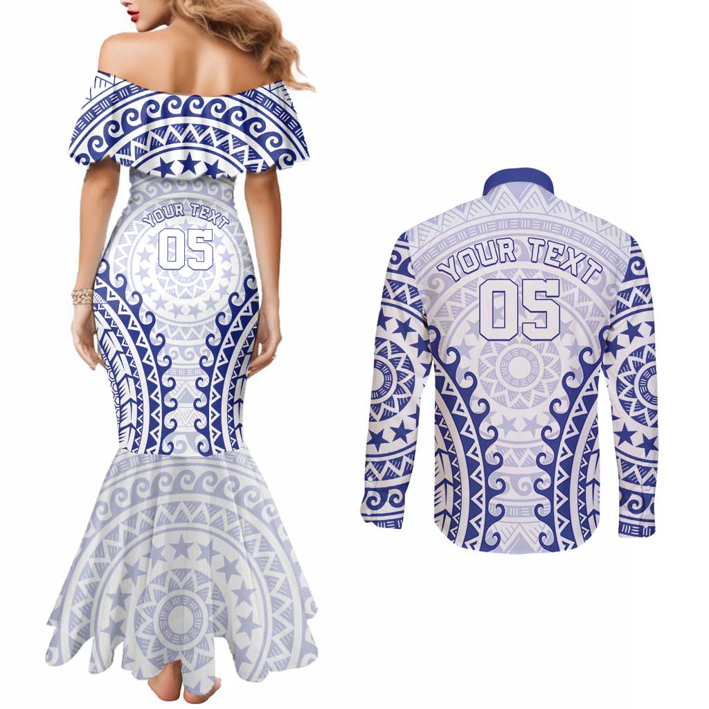 Custom Cook Islands Palmerston Couples Matching Mermaid Dress and Long Sleeve Button Shirt Polynesian Tribal Tattoo
