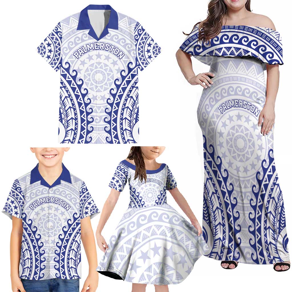 Custom Cook Islands Palmerston Family Matching Off Shoulder Maxi Dress and Hawaiian Shirt Polynesian Tribal Tattoo