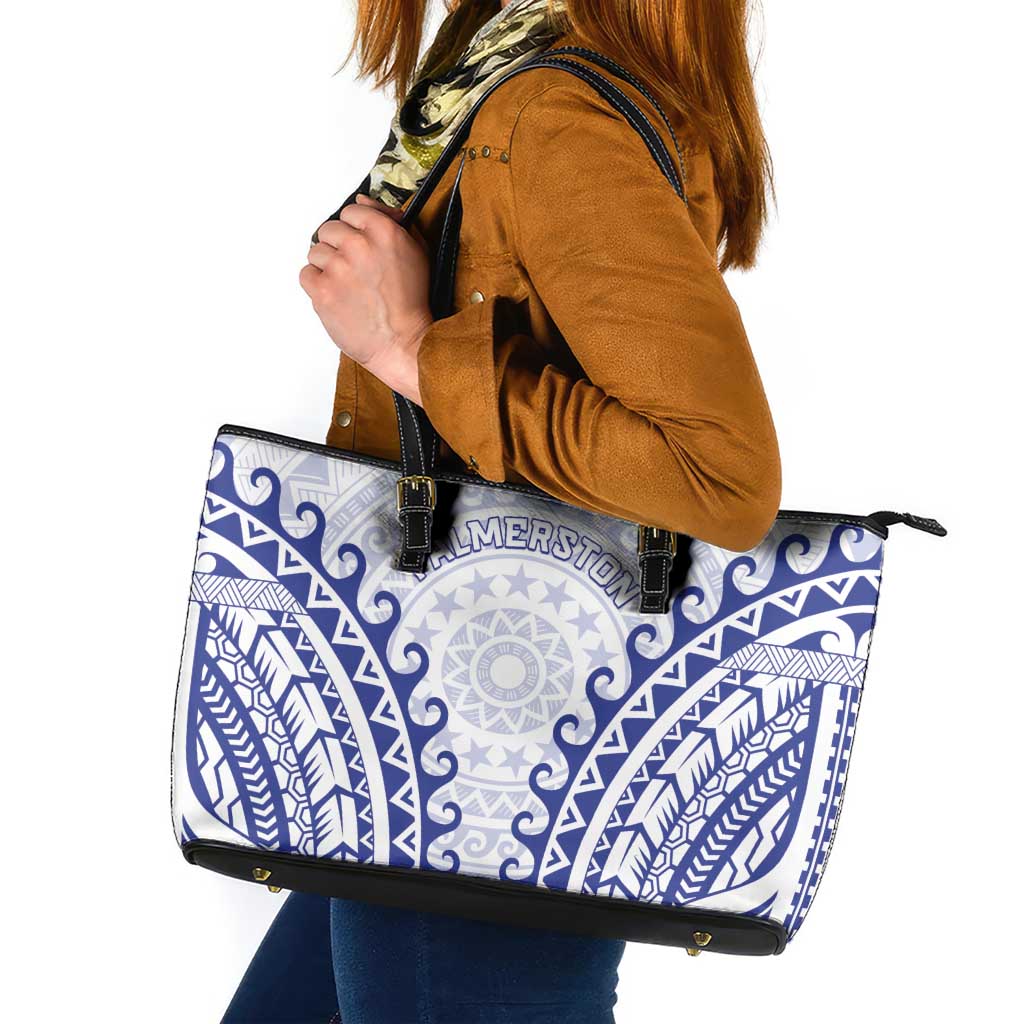 Custom Cook Islands Palmerston Leather Tote Bag Polynesian Tribal Tattoo