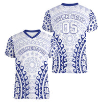 Custom Cook Islands Palmerston Women V-Neck T-Shirt Polynesian Tribal Tattoo