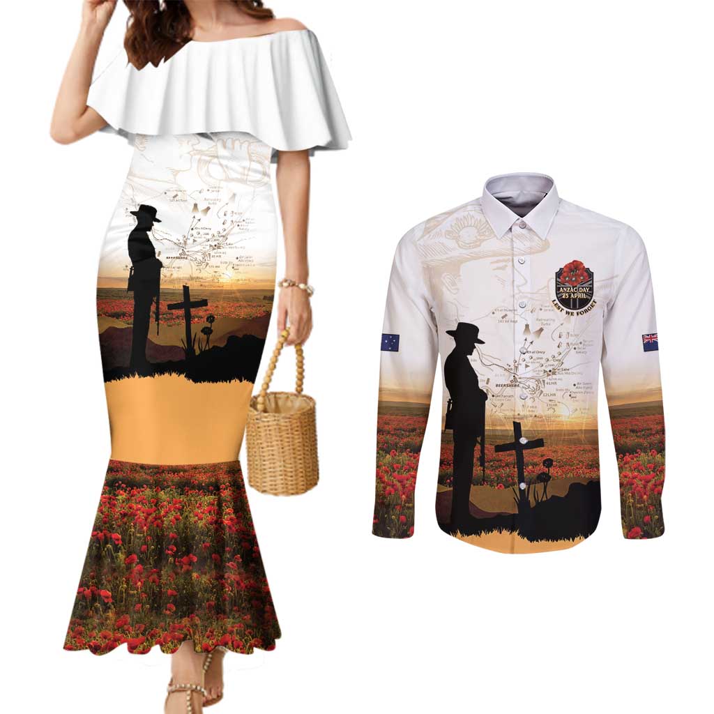 Australia And New Zealand ANZAC Day Couples Matching Mermaid Dress and Long Sleeve Button Shirt Battle Of Beersheba