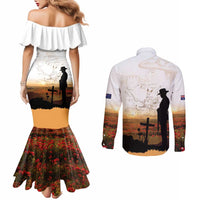 Australia And New Zealand ANZAC Day Couples Matching Mermaid Dress and Long Sleeve Button Shirt Battle Of Beersheba