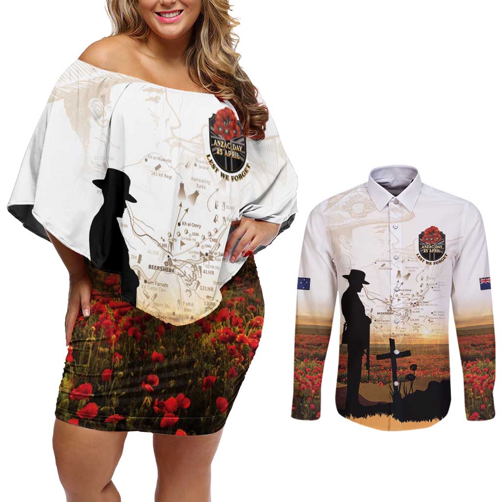 Australia And New Zealand ANZAC Day Couples Matching Off Shoulder Short Dress and Long Sleeve Button Shirt Battle Of Beersheba