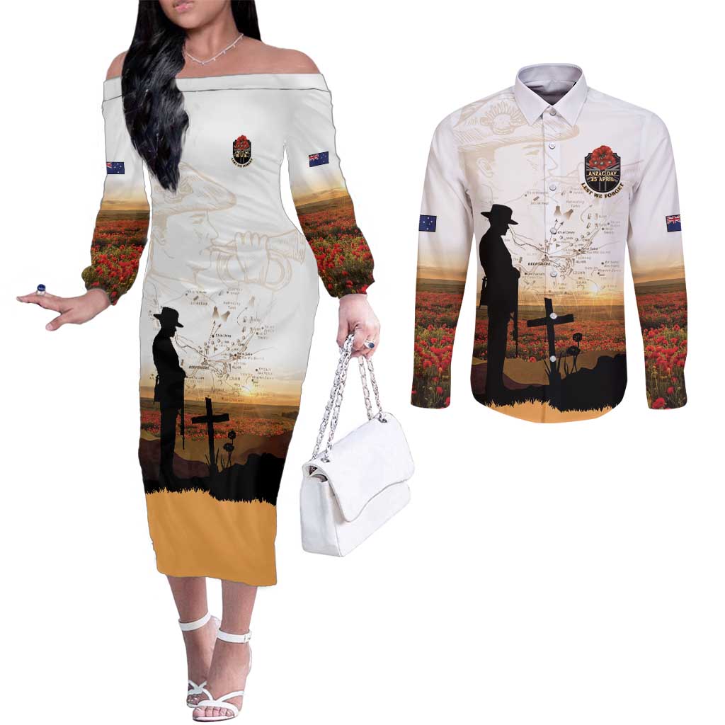 Australia And New Zealand ANZAC Day Couples Matching Off The Shoulder Long Sleeve Dress and Long Sleeve Button Shirt Battle Of Beersheba