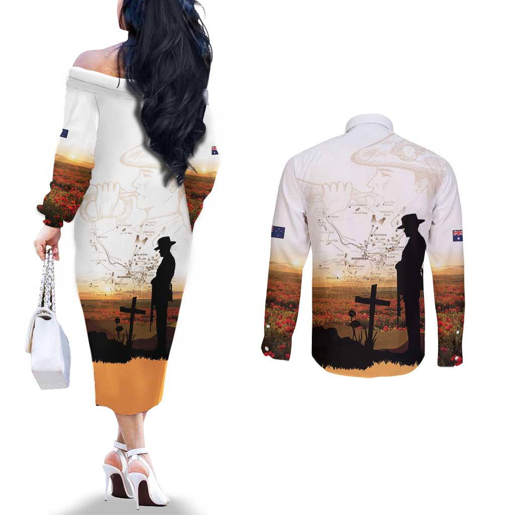 Australia And New Zealand ANZAC Day Couples Matching Off The Shoulder Long Sleeve Dress and Long Sleeve Button Shirt Battle Of Beersheba