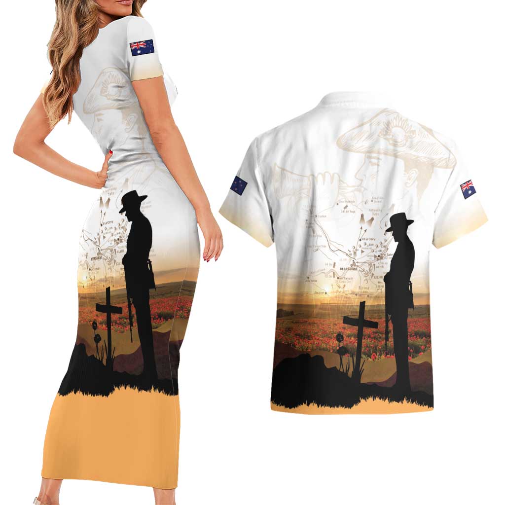 Australia And New Zealand ANZAC Day Couples Matching Short Sleeve Bodycon Dress and Hawaiian Shirt Battle Of Beersheba