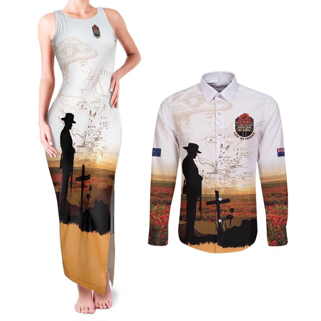 Australia And New Zealand ANZAC Day Couples Matching Tank Maxi Dress and Long Sleeve Button Shirt Battle Of Beersheba