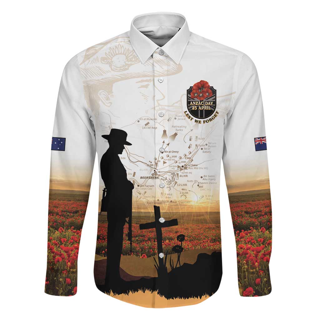 Australia And New Zealand ANZAC Day Family Matching Tank Maxi Dress and Hawaiian Shirt Battle Of Beersheba LT05 Dad's Shirt - Long Sleeve Beige - Polynesian Pride