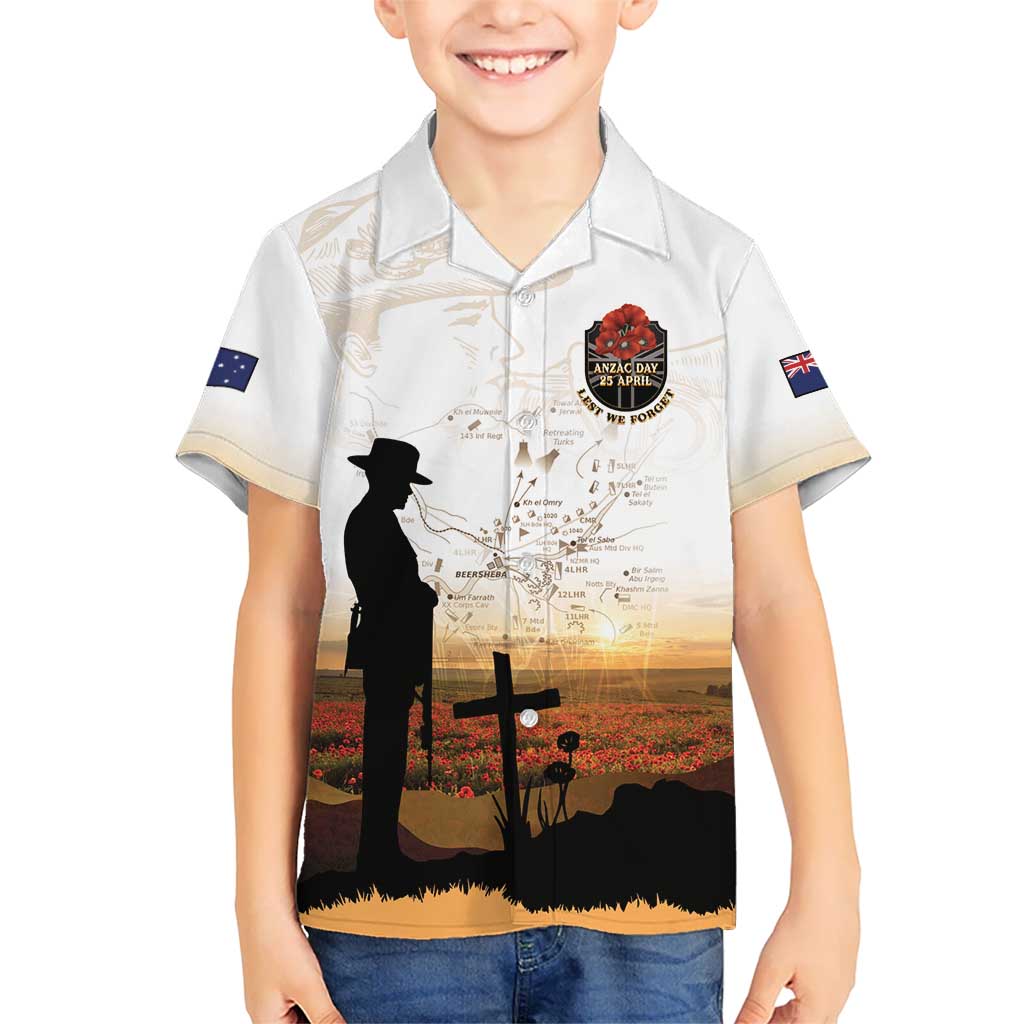 Australia And New Zealand ANZAC Day Family Matching Tank Maxi Dress and Hawaiian Shirt Battle Of Beersheba LT05 Son's Shirt Beige - Polynesian Pride