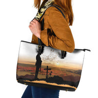 Australia And New Zealand ANZAC Day Leather Tote Bag Battle Of Beersheba LT05 Beige - Polynesian Pride