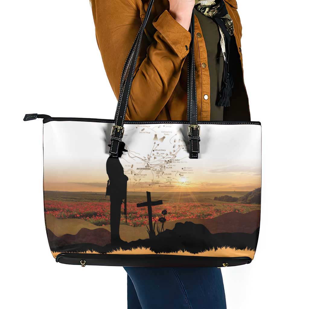 Australia And New Zealand ANZAC Day Leather Tote Bag Battle Of Beersheba LT05 - Polynesian Pride