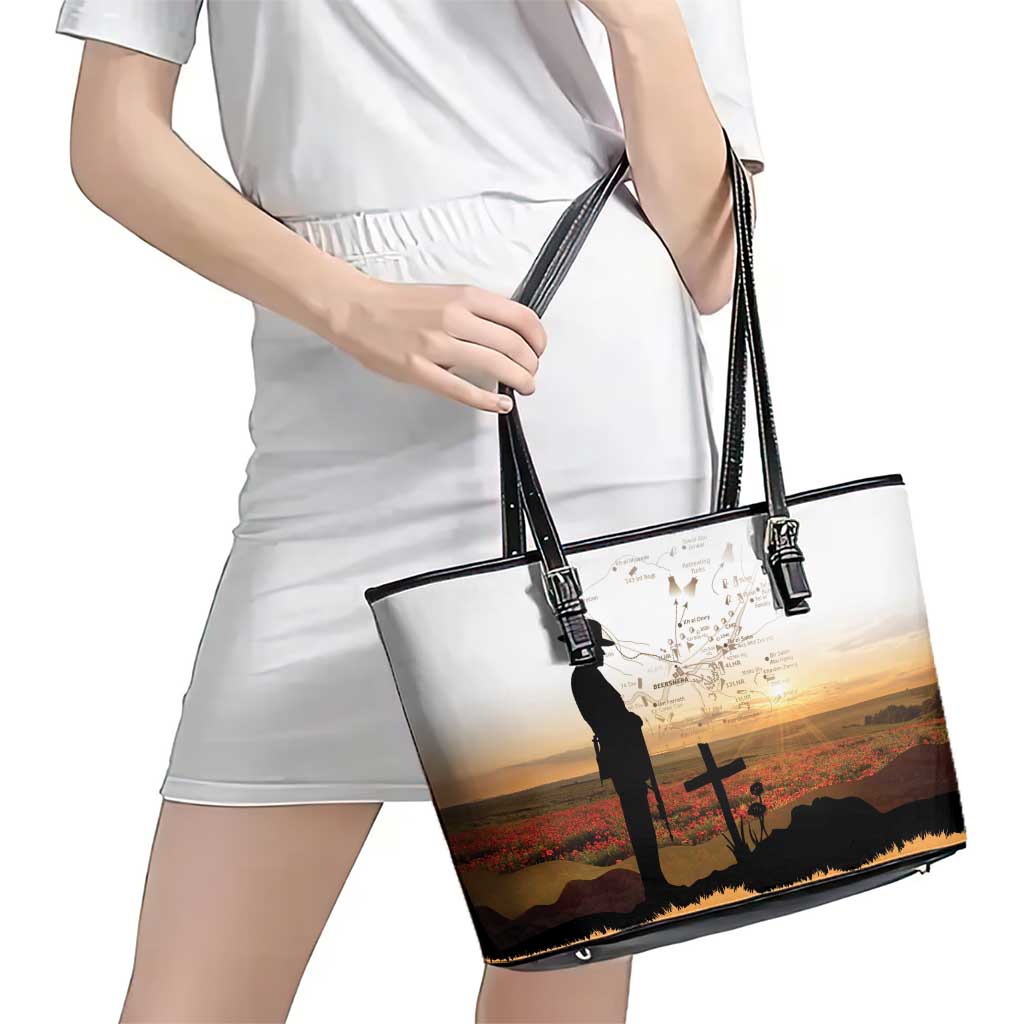 Australia And New Zealand ANZAC Day Leather Tote Bag Battle Of Beersheba LT05 - Polynesian Pride