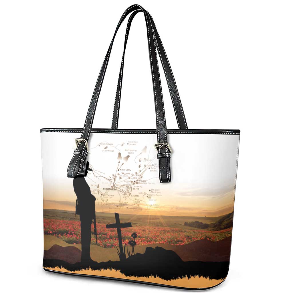 Australia And New Zealand ANZAC Day Leather Tote Bag Battle Of Beersheba LT05 - Polynesian Pride