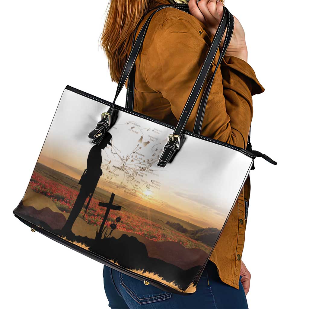 Australia And New Zealand ANZAC Day Leather Tote Bag Battle Of Beersheba LT05 - Polynesian Pride