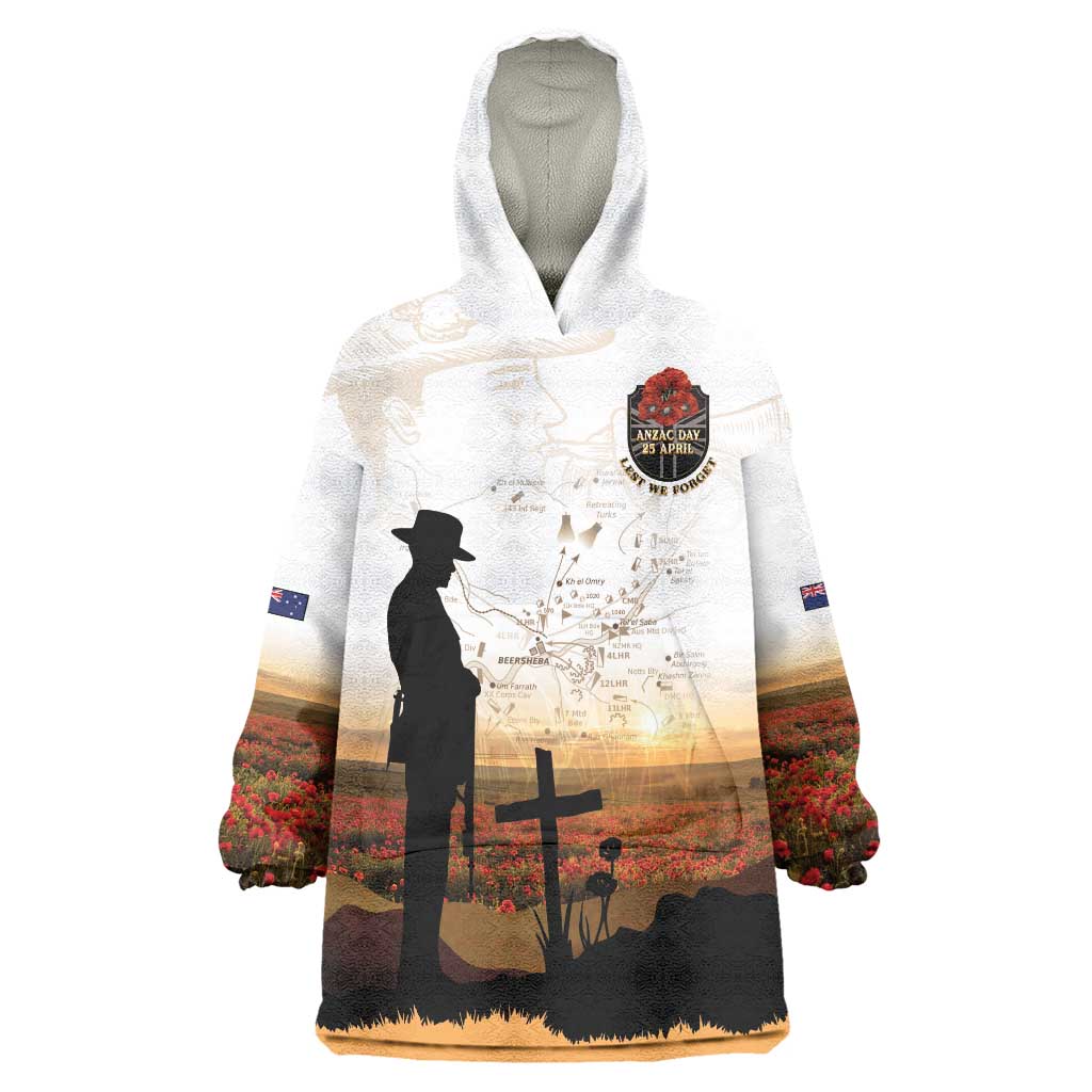 Australia And New Zealand ANZAC Day Wearable Blanket Hoodie Battle Of Beersheba LT05 One Size Beige - Polynesian Pride