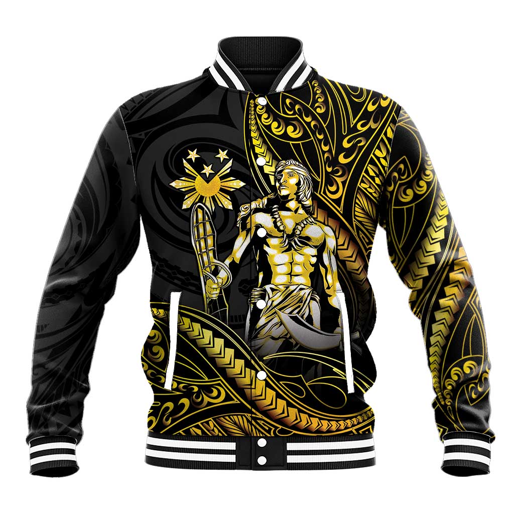 Filipinos Lapu Lapu Hero Baseball Jacket Gold Polynesian Tribal Tattoo