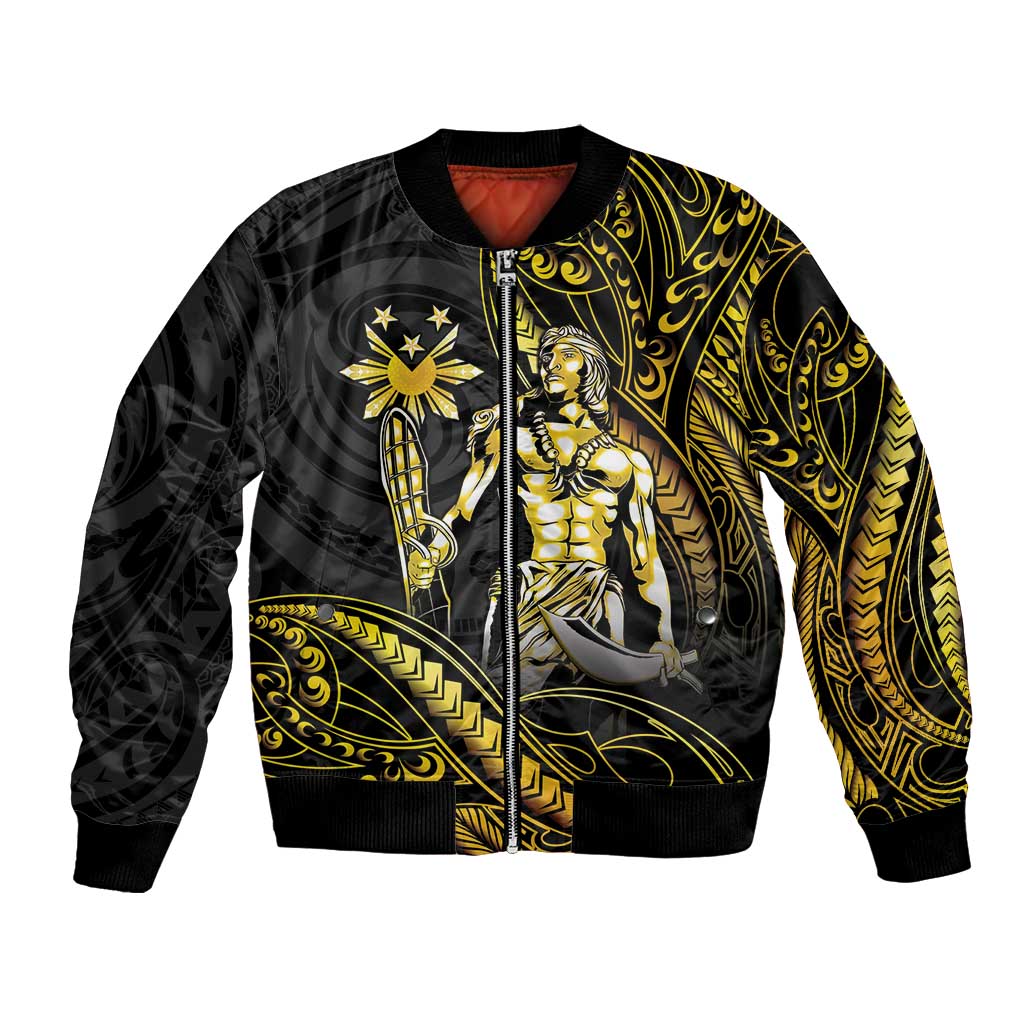 Filipinos Lapu Lapu Hero Bomber Jacket Gold Polynesian Tribal Tattoo