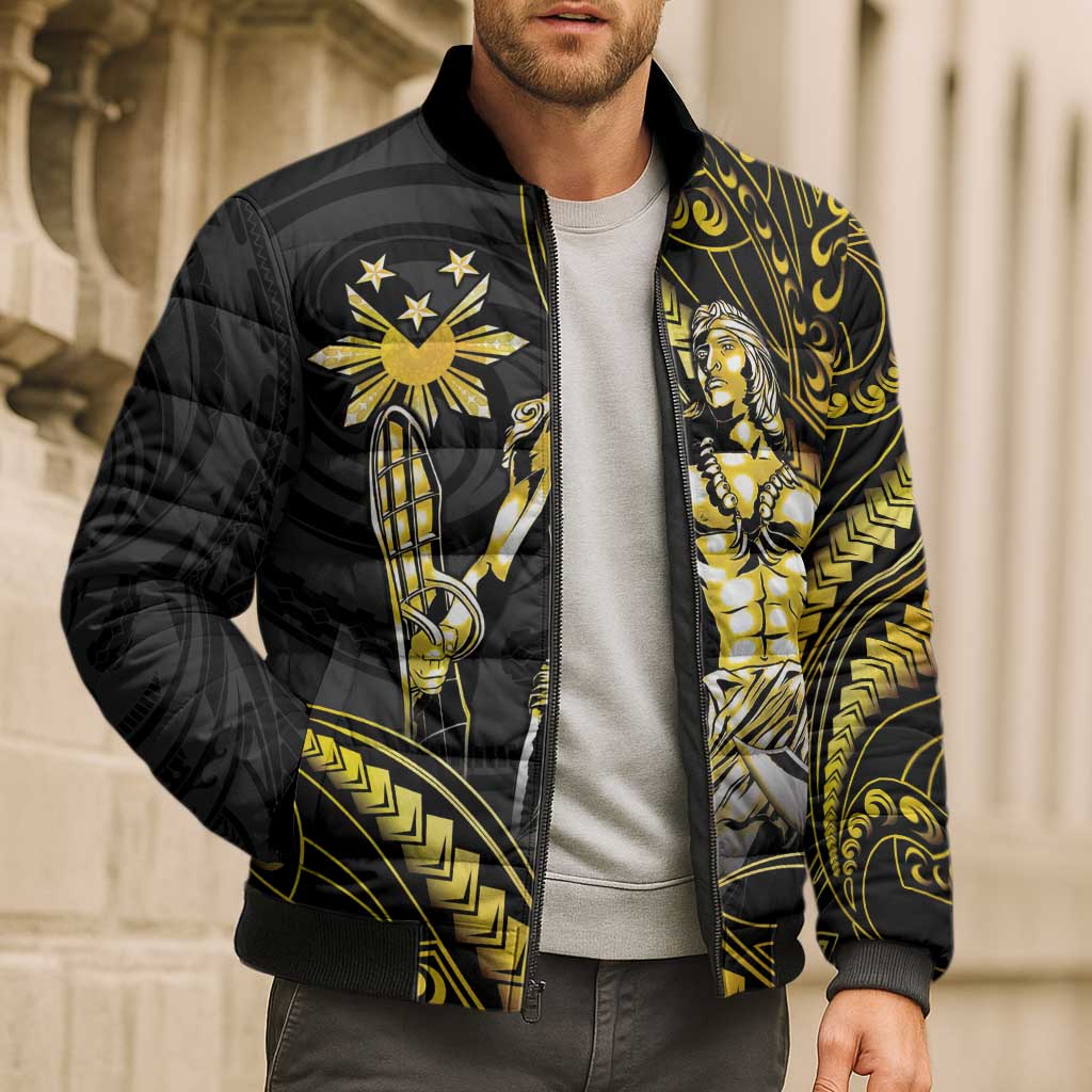 Filipinos Lapu Lapu Hero Bomber Puffer Jacket Gold Polynesian Tribal Tattoo