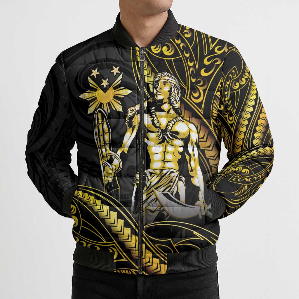 Filipinos Lapu Lapu Hero Bomber Puffer Jacket Gold Polynesian Tribal Tattoo