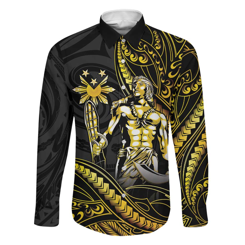 Filipinos Lapu Lapu Hero Family Matching Off Shoulder Maxi Dress and Hawaiian Shirt Gold Polynesian Tribal Tattoo