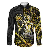 Filipinos Lapu Lapu Hero Family Matching Off Shoulder Short Dress and Hawaiian Shirt Gold Polynesian Tribal Tattoo