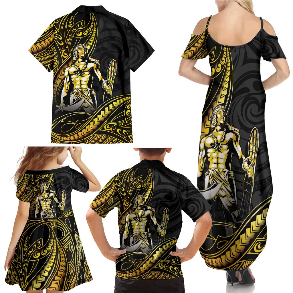Filipinos Lapu Lapu Hero Family Matching Summer Maxi Dress and Hawaiian Shirt Gold Polynesian Tribal Tattoo