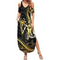 Filipinos Lapu Lapu Hero Family Matching Summer Maxi Dress and Hawaiian Shirt Gold Polynesian Tribal Tattoo
