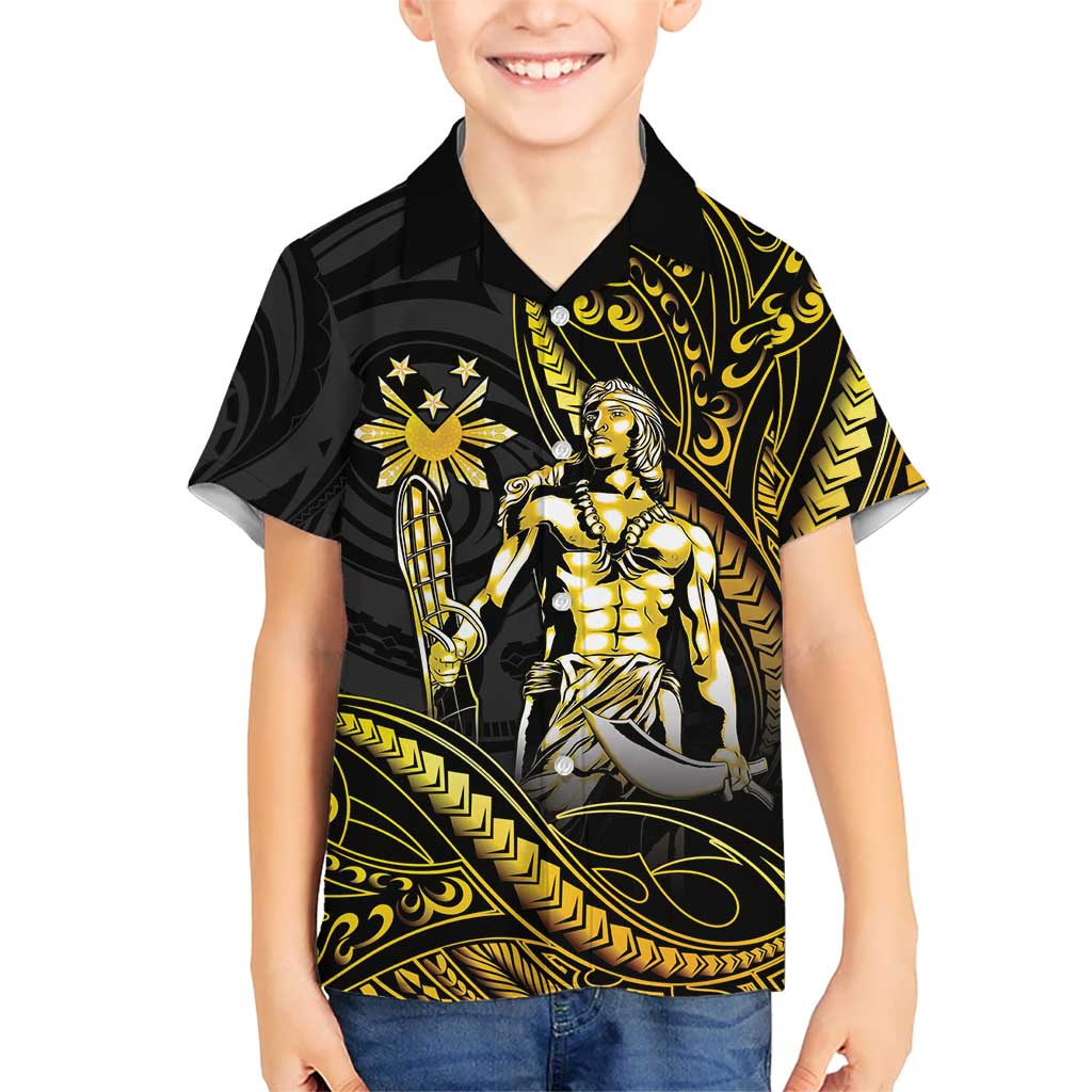 Filipinos Lapu Lapu Hero Family Matching Summer Maxi Dress and Hawaiian Shirt Gold Polynesian Tribal Tattoo