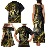 Filipinos Lapu Lapu Hero Family Matching Tank Maxi Dress and Hawaiian Shirt Gold Polynesian Tribal Tattoo