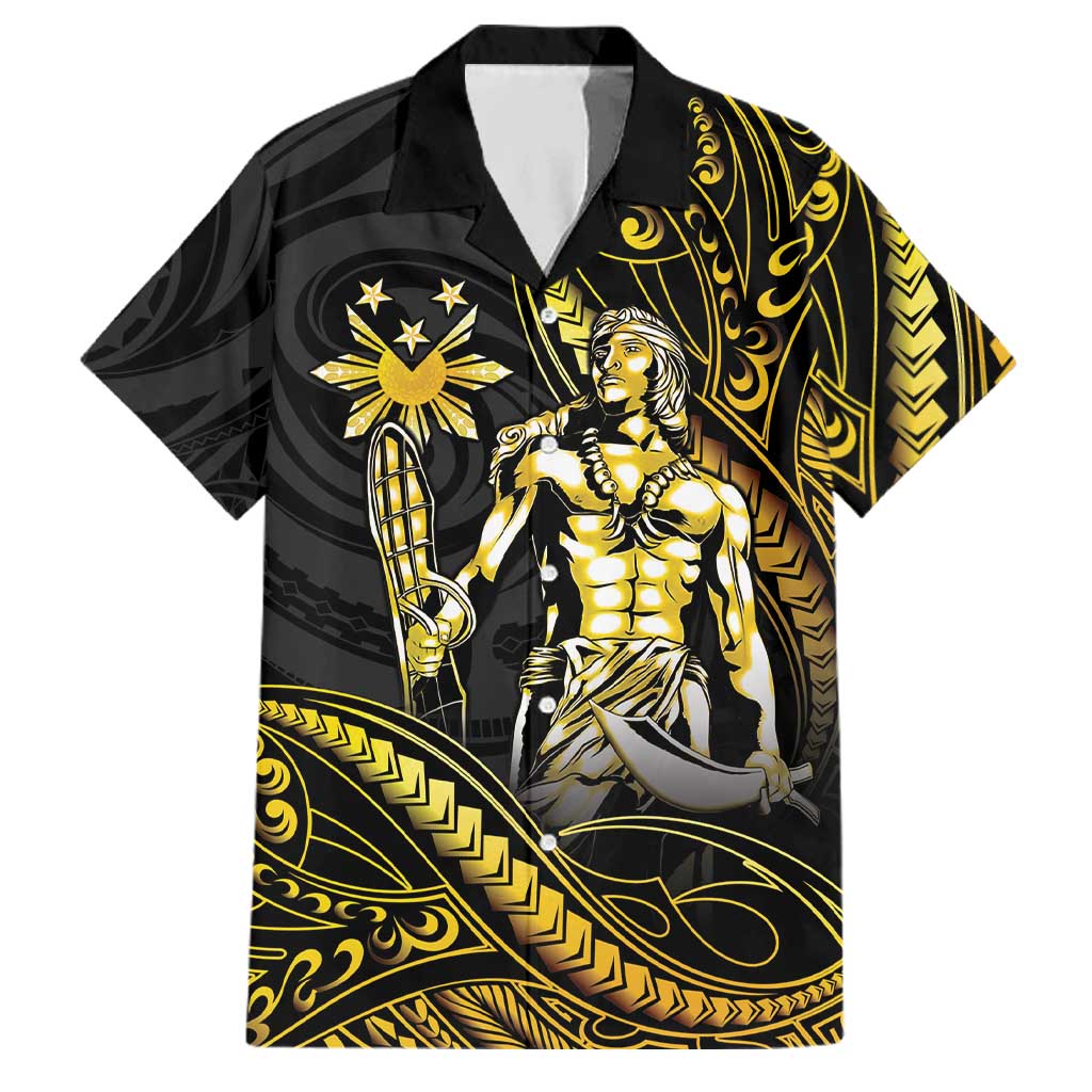 Filipinos Lapu Lapu Hero Family Matching Tank Maxi Dress and Hawaiian Shirt Gold Polynesian Tribal Tattoo