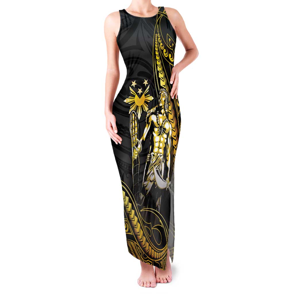 Filipinos Lapu Lapu Hero Family Matching Tank Maxi Dress and Hawaiian Shirt Gold Polynesian Tribal Tattoo