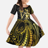 Filipinos Lapu Lapu Hero Kid Short Sleeve Dress Gold Polynesian Tribal Tattoo LT05 KID Gold - Polynesian Pride