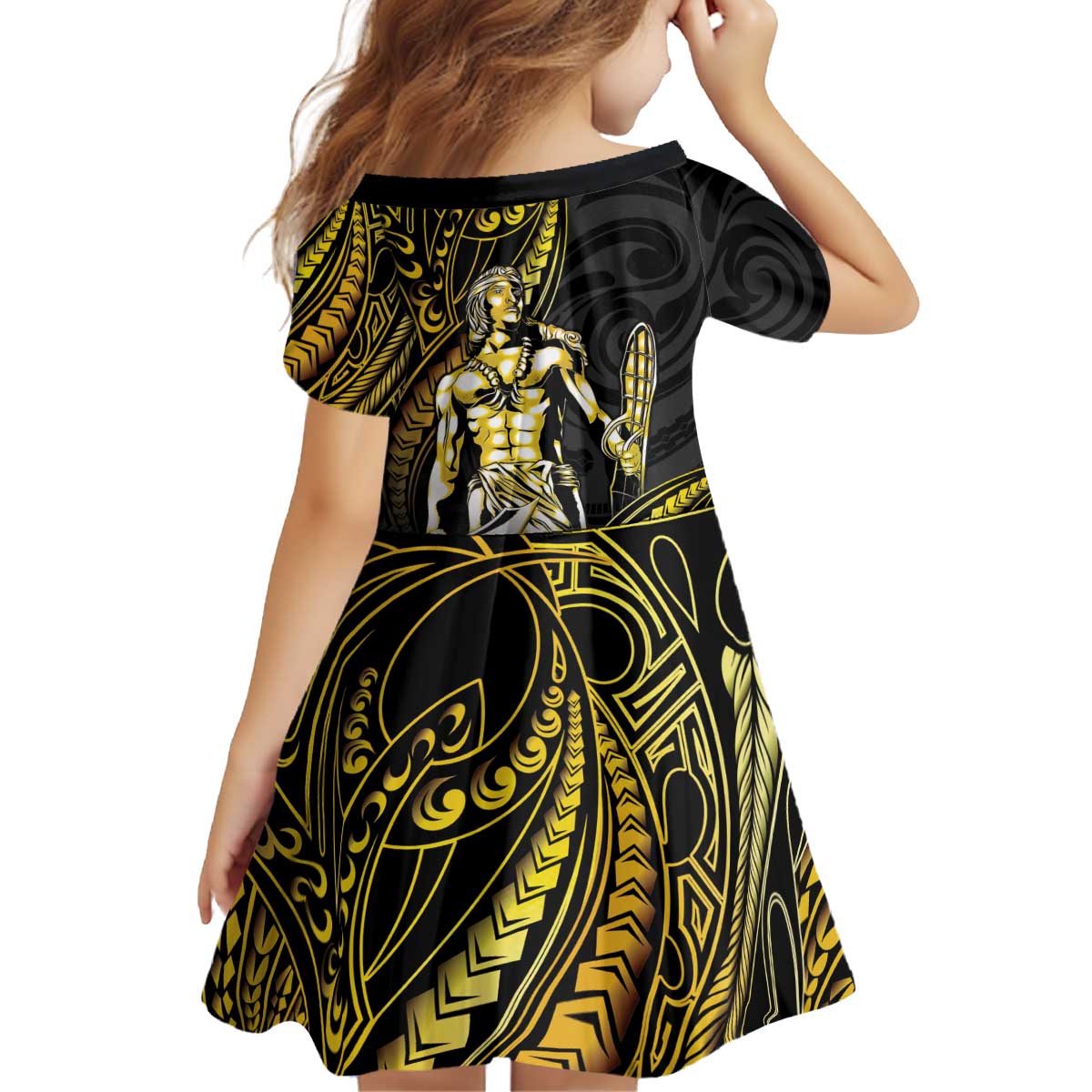 Filipinos Lapu Lapu Hero Kid Short Sleeve Dress Gold Polynesian Tribal Tattoo LT05 - Polynesian Pride
