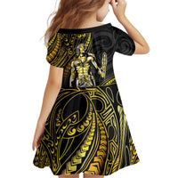 Filipinos Lapu Lapu Hero Kid Short Sleeve Dress Gold Polynesian Tribal Tattoo LT05 - Polynesian Pride