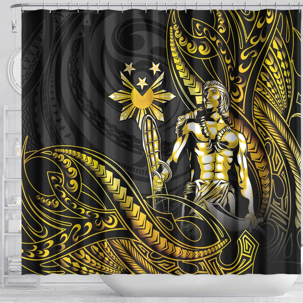 Filipinos Lapu Lapu Hero Shower Curtain Gold Polynesian Tribal Tattoo LT05 - Polynesian Pride