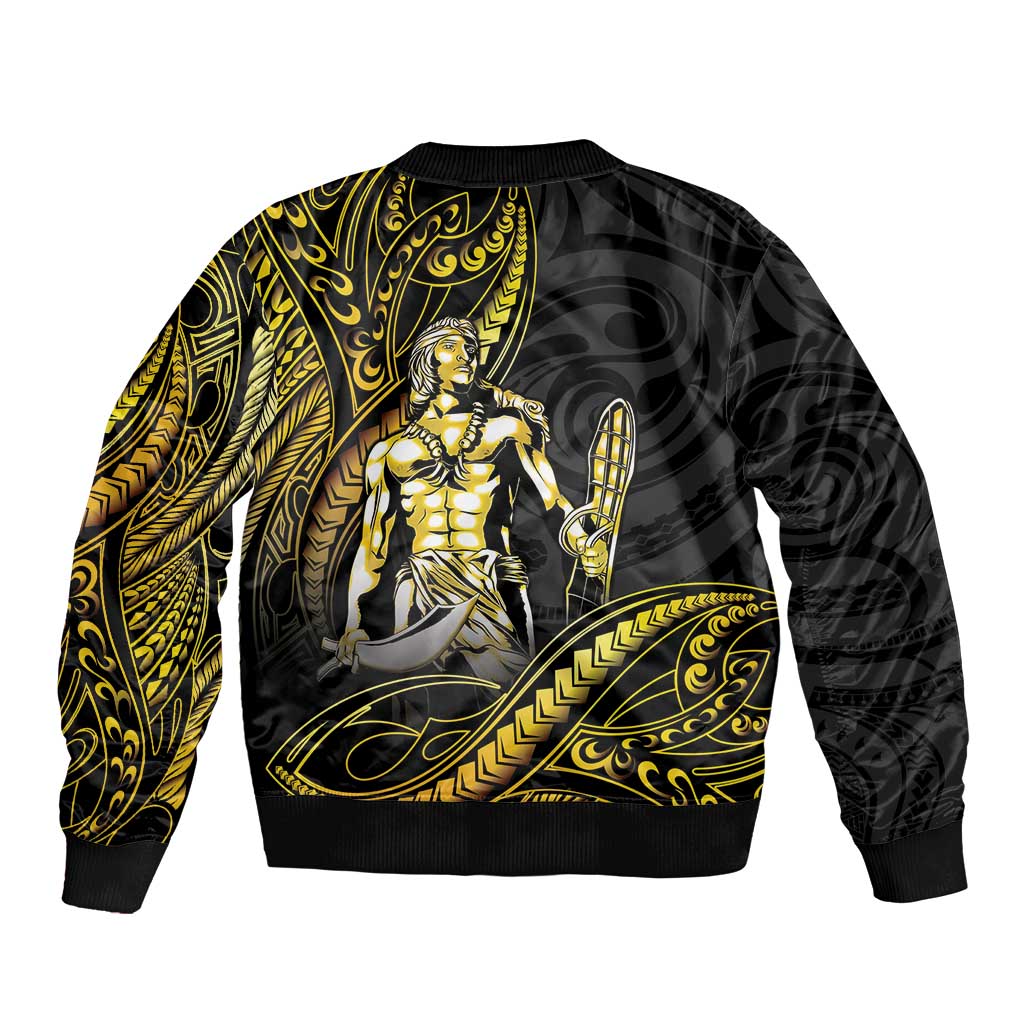 Filipinos Lapu Lapu Hero Sleeve Zip Bomber Jacket Gold Polynesian Tribal Tattoo LT05 - Polynesian Pride